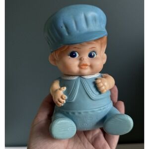 Vtg Mid-Century 1968 Japan Iwai Baby Boy Blue‎ Squeak Squeeze Toy - Nursery